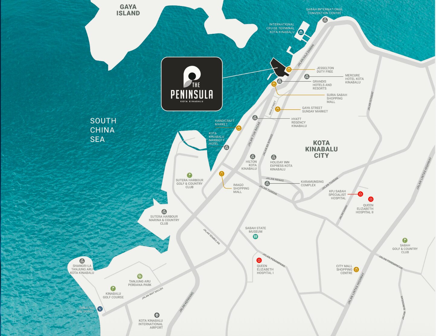 Location map for The Peninsula Kota Kinabalu