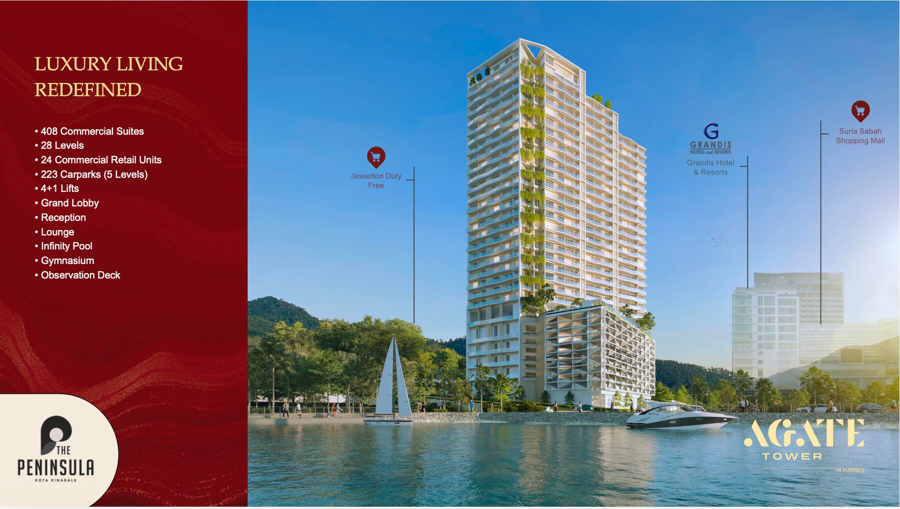 Artist's impression of Agate Tower beside the Kota Kinabalu waterfront